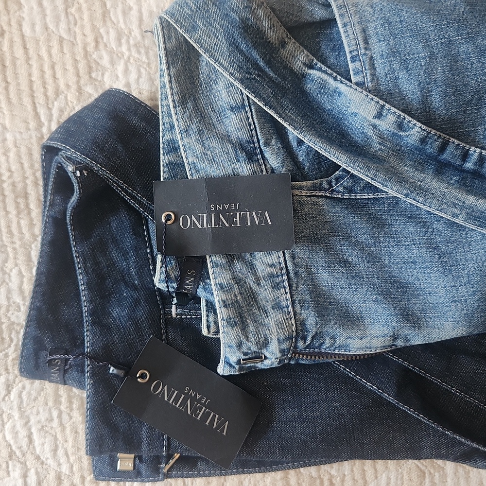 2 Pairs Of Valentino Light And Dark Blue Flare Jeans W Tie